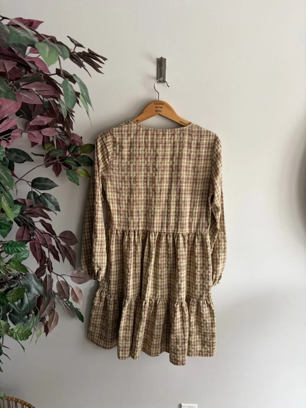 Urban threads Neck Tiered Midi Dress in Beige Plaid - Picture 5 of 5